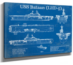 14" x 11" / Stretched Canvas Wrap Cutler West USS Bataan (LHD-5) Aircraft Carrier Blueprint Original Military Wall Art - Customizable