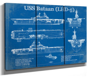 36" x 24" / 3 Panel Canvas Wrap Cutler West USS Bataan (LHD-5) Aircraft Carrier Blueprint Original Military Wall Art - Customizable