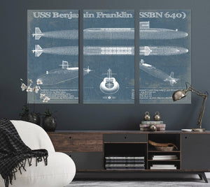 Cutler West USS Benjamin Franklin (SSBN 640) Blueprint Original Military Wall Art - Customizable