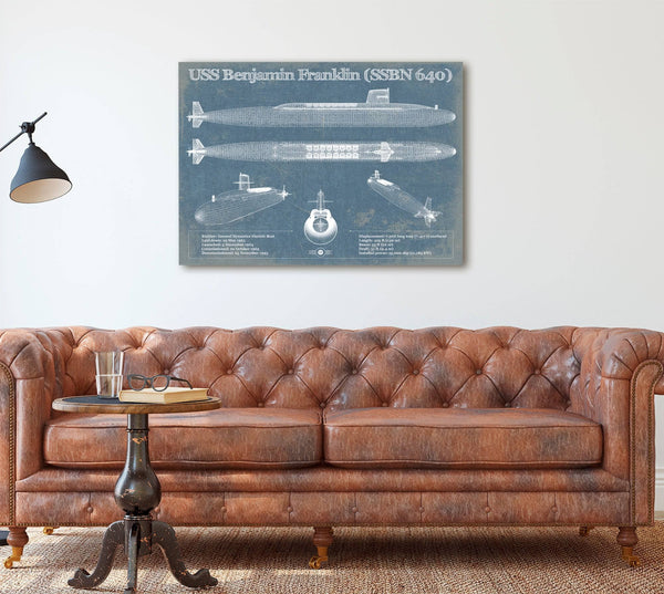 Cutler West USS Benjamin Franklin (SSBN 640) Blueprint Original Military Wall Art - Customizable