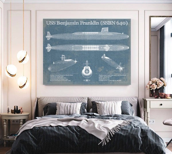 Cutler West USS Benjamin Franklin (SSBN 640) Blueprint Original Military Wall Art - Customizable