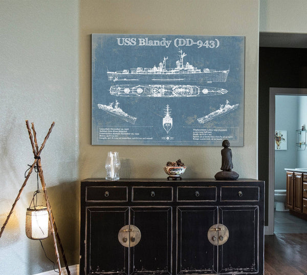 Cutler West USS Blandy (DD-943) Forrest Sherman-class Destroyer Blueprint Original Military Wall Art - Customizable