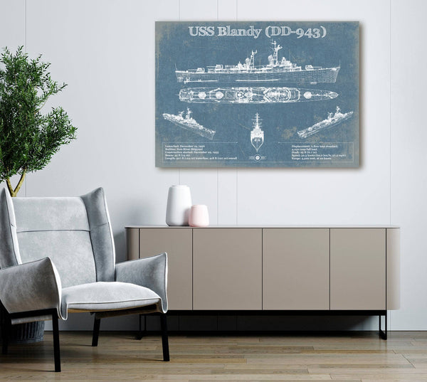 Cutler West USS Blandy (DD-943) Forrest Sherman-class Destroyer Blueprint Original Military Wall Art - Customizable