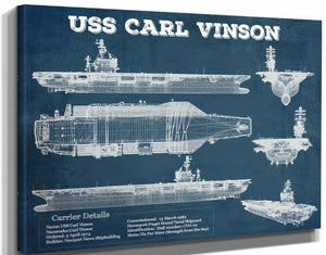 14" x 11" / Stretched Canvas Wrap Cutler West USS Carl Vinson (CVN 70) Aircraft Carrier Blueprint Original Military Wall Art - Customizable