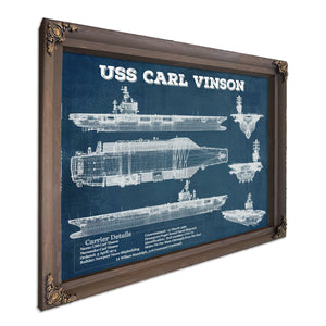 USS Carl Vinson Aircraft Carrier Print in a Bourbon stained wood frame with antique gold corners