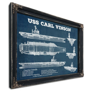 USS Carl Vinson Aircraft Carrier Print in a distressed Vintage Black wood frame with ornate corners