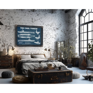 USS Carl Vinson Aircraft Carrier Print framed in Vintage Black in a farmhouse entryway