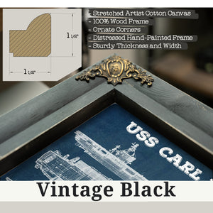 Vintage Black frame corner detail, 1.5 inch ornate wood moulding, USS Carl Vinson Aircraft Carrier Print