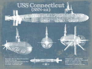 14" x 11" / Unframed Cutler West USS Connecticut (SSN-22) Blueprint Original Military Wall Art