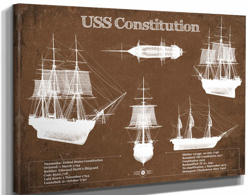 14" x 11" / Stretched Canvas Wrap Cutler West USS Constitution Blueprint Original Military Wall Art