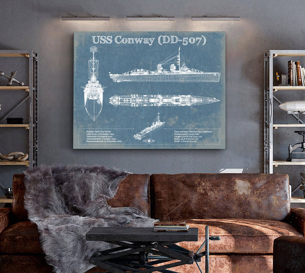 Cutler West USS Conway (DD-507) Blueprint Original Military Wall Art - Customizable