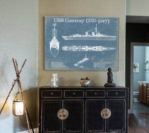 Cutler West USS Conway (DD-507) Blueprint Original Military Wall Art - Customizable