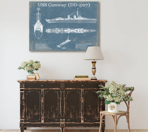 Cutler West USS Conway (DD-507) Blueprint Original Military Wall Art - Customizable