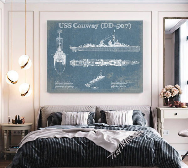 Cutler West USS Conway (DD-507) Blueprint Original Military Wall Art - Customizable