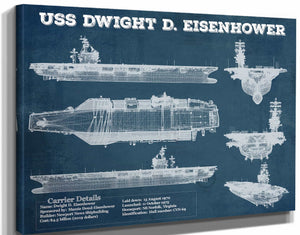 14" x 11" / Stretched Canvas Wrap Cutler West USS Dwight Eisenhower CVN69 Aircraft Carrier Blueprint Original Military Wall Art - Customizable