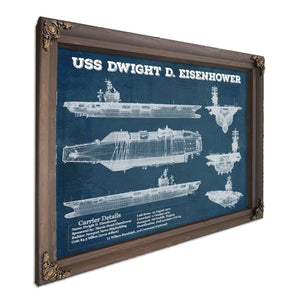 USS Dwight Eisenhower CVN69 Aircraft Carrier Naval Print in a Bourbon stained wood frame with antique gold corners