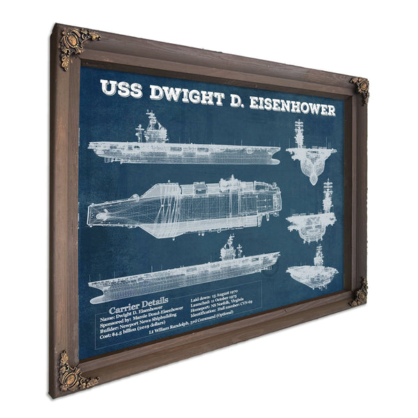 USS Dwight Eisenhower CVN69 Aircraft Carrier Naval Print in a Bourbon stained wood frame with antique gold corners