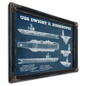 USS Dwight Eisenhower CVN69 Aircraft Carrier Naval Print in a distressed Vintage Black wood frame with ornate corners