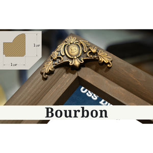 Bourbon frame corner detail, 1.5 inch ornate wood moulding, USS Dwight Eisenhower CVN69 Aircraft Carrier Naval Print
