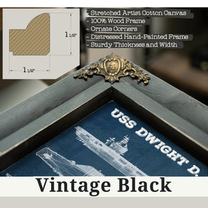 Vintage Black frame corner detail, 1.5 inch ornate wood moulding, USS Dwight Eisenhower CVN69 Aircraft Carrier Naval Print