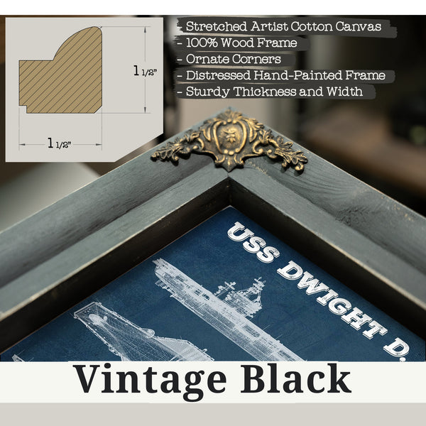 Vintage Black frame corner detail, 1.5 inch ornate wood moulding, USS Dwight Eisenhower CVN69 Aircraft Carrier Naval Print