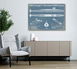 Cutler West USS George C. Marshall (SSBN-654) Blueprint Original Military Wall Art - Customizable