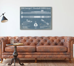 Cutler West USS George C. Marshall (SSBN-654) Blueprint Original Military Wall Art - Customizable