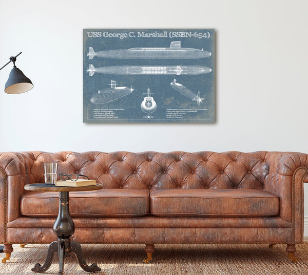 Cutler West USS George C. Marshall (SSBN-654) Blueprint Original Military Wall Art - Customizable
