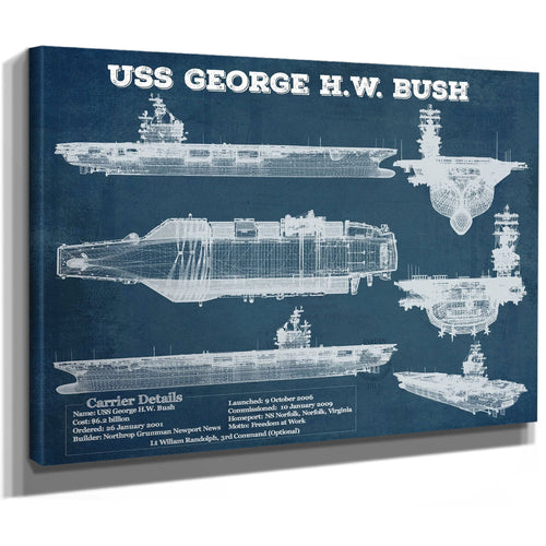 USS George HW Bush Aircraft Carrier Print as a stretched canvas wrap with gallery wrapped edges