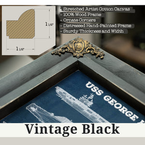 Vintage Black frame corner detail, 1.5 inch ornate wood moulding, USS George HW Bush Aircraft Carrier Print