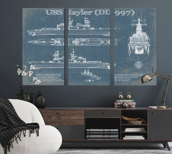 Cutler West USS Hayler (DD-997) Blueprint Original Military Wall Art - Customizable