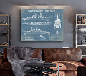 Cutler West USS Hayler (DD-997) Blueprint Original Military Wall Art - Customizable