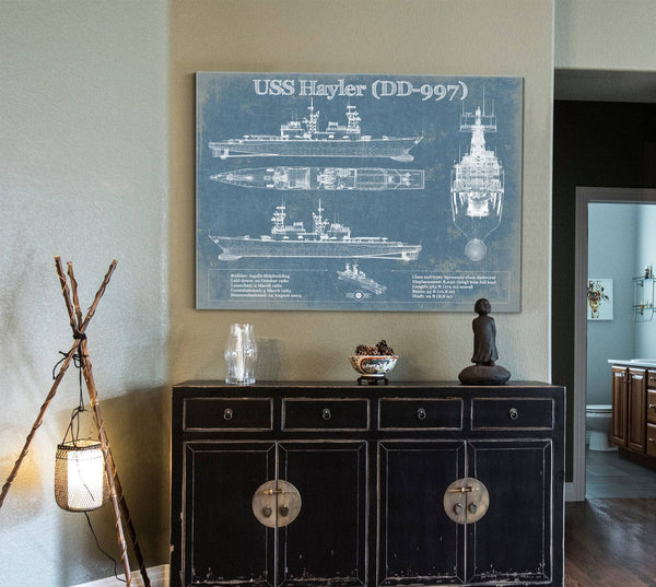 Cutler West USS Hayler (DD-997) Blueprint Original Military Wall Art - Customizable