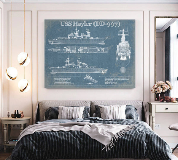 Cutler West USS Hayler (DD-997) Blueprint Original Military Wall Art - Customizable