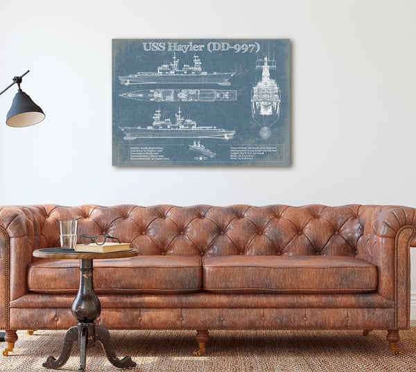 Cutler West USS Hayler (DD-997) Blueprint Original Military Wall Art - Customizable