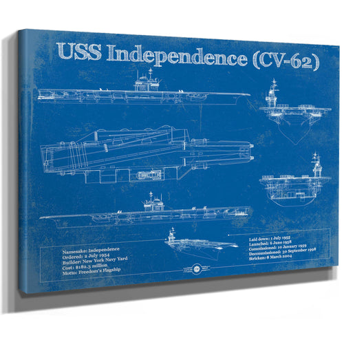 USS Independence Aircraft Carrier Print as a stretched canvas wrap with gallery wrapped edges