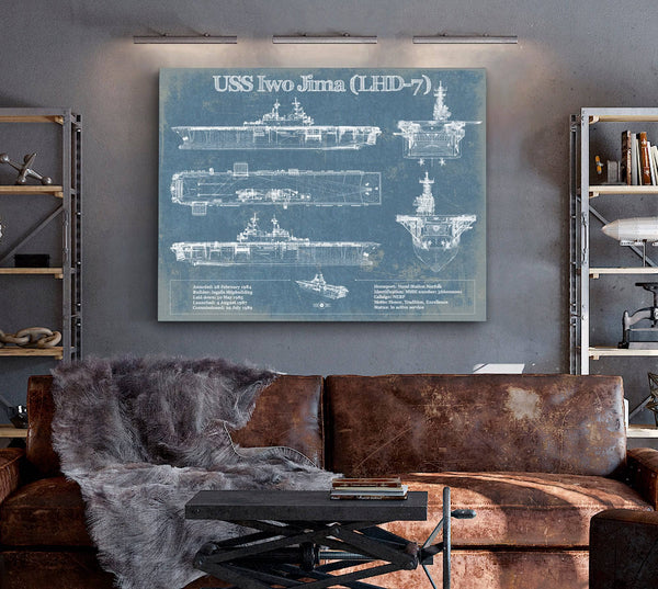 Cutler West USS Iwo Jima (LHD-7) (USS Iwo Jima) Blueprint Original Military Wall Art - Customizable