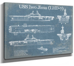 14" x 11" / Stretched Canvas Wrap Cutler West USS Iwo Jima (LHD-7) (USS Iwo Jima) Blueprint Original Military Wall Art - Customizable
