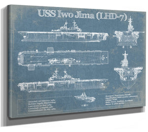 14" x 11" / Stretched Canvas Wrap Cutler West USS Iwo Jima (LHD-7) (USS Iwo Jima) Blueprint Original Military Wall Art - Customizable