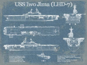 14" x 11" / Unframed Cutler West USS Iwo Jima (LHD-7) (USS Iwo Jima) Blueprint Original Military Wall Art - Customizable