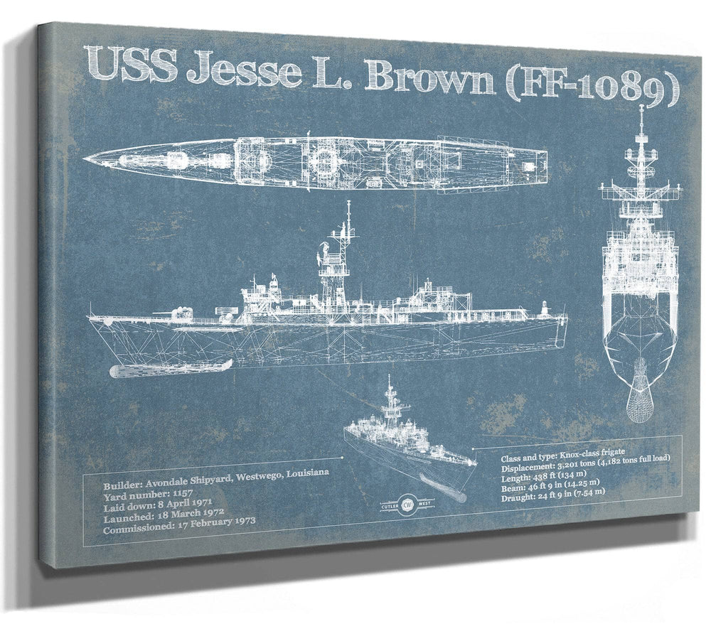 14" x 11" / Stretched Canvas Wrap Cutler West USS Jesse L. Brown (FF-1089) Original Military Wall Art - Customizable