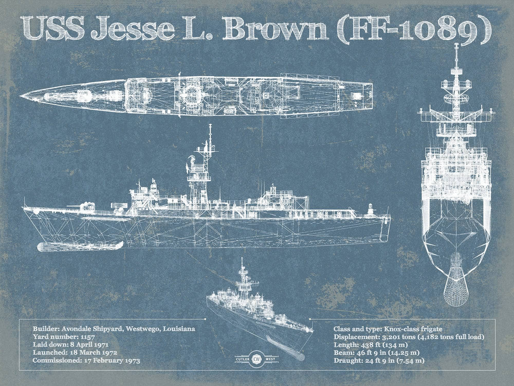 14" x 11" / Stretched Canvas Wrap Cutler West USS Jesse L. Brown (FF-1089) Original Military Wall Art - Customizable