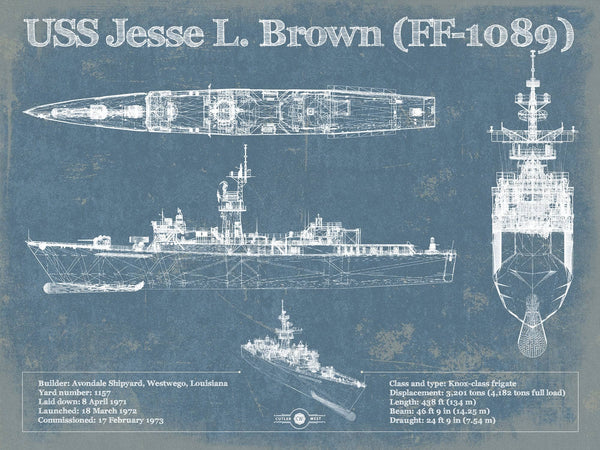 14" x 11" / Unframed Cutler West USS Jesse L. Brown (FF-1089) Original Military Wall Art - Customizable