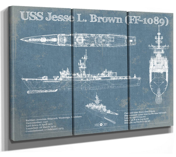 36" x 24" / 3 Panel Canvas Wrap Cutler West USS Jesse L. Brown (FF-1089) Original Military Wall Art - Customizable