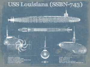 14" x 11" / Unframed Cutler West USS Louisiana (SSBN-743) Blueprint Original Military Wall Art - Customizable