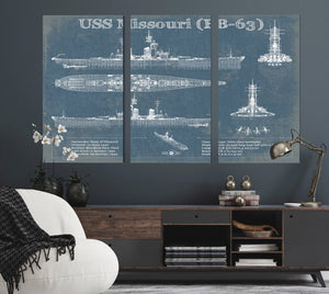 Cutler West USS Missouri (BB-63) Blueprint Original Military Wall Art - Customizable
