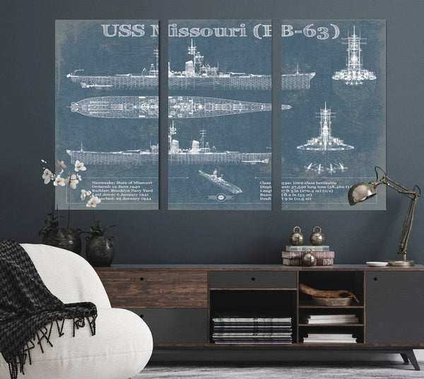 Cutler West USS Missouri (BB-63) Blueprint Original Military Wall Art - Customizable