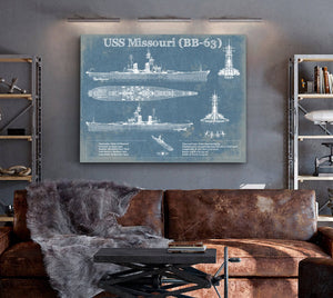 Cutler West USS Missouri (BB-63) Blueprint Original Military Wall Art - Customizable