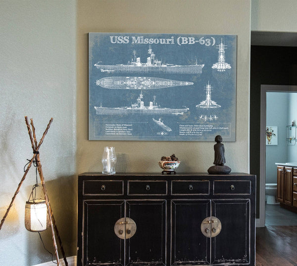 Cutler West USS Missouri (BB-63) Blueprint Original Military Wall Art - Customizable