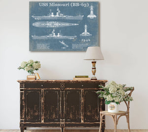 Cutler West USS Missouri (BB-63) Blueprint Original Military Wall Art - Customizable